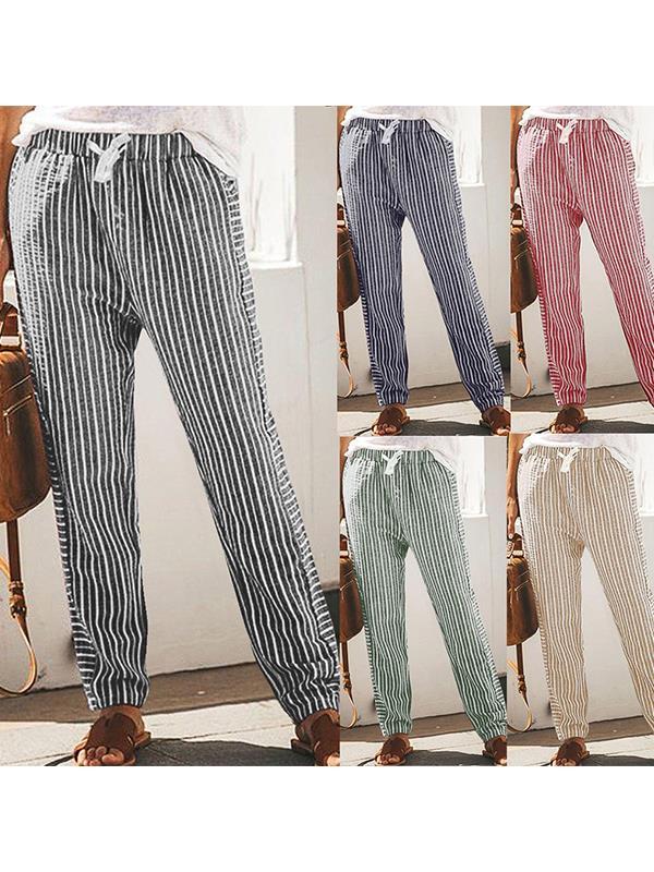 Casual Striped long fashion loose waist pants