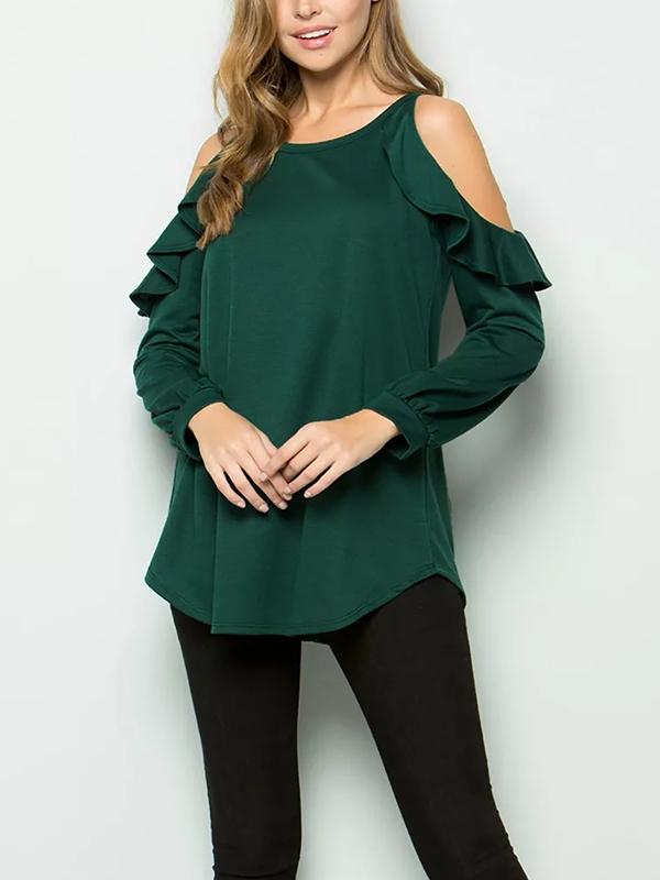 Woman off shoulder Flouncing Fashion Long Sleeve T-shirts