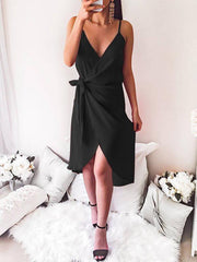 Sexy V neck Strapless Skater Tie Dress