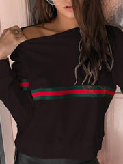 Casual Round Neck Striped Sweatshirts For Woman