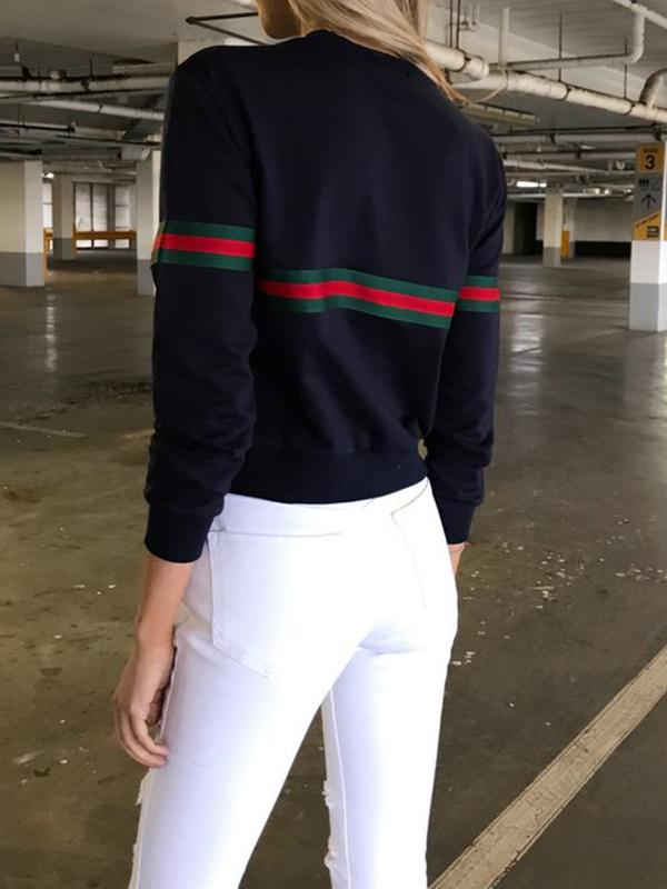 Casual Round Neck Striped Sweatshirts For Woman