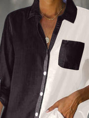 Pockets Long Sleeve V Neck Cotton-Blend Shirts & Tops