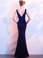 Velvet Sequined Contrast V-Neck Sleeveless Sheath Backless Dresses