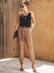 Women Casual Leopard Print High Waist Loose Harem Pants