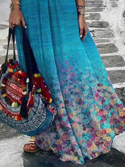 Casual Printed V Neck Short Sleeve Dresses