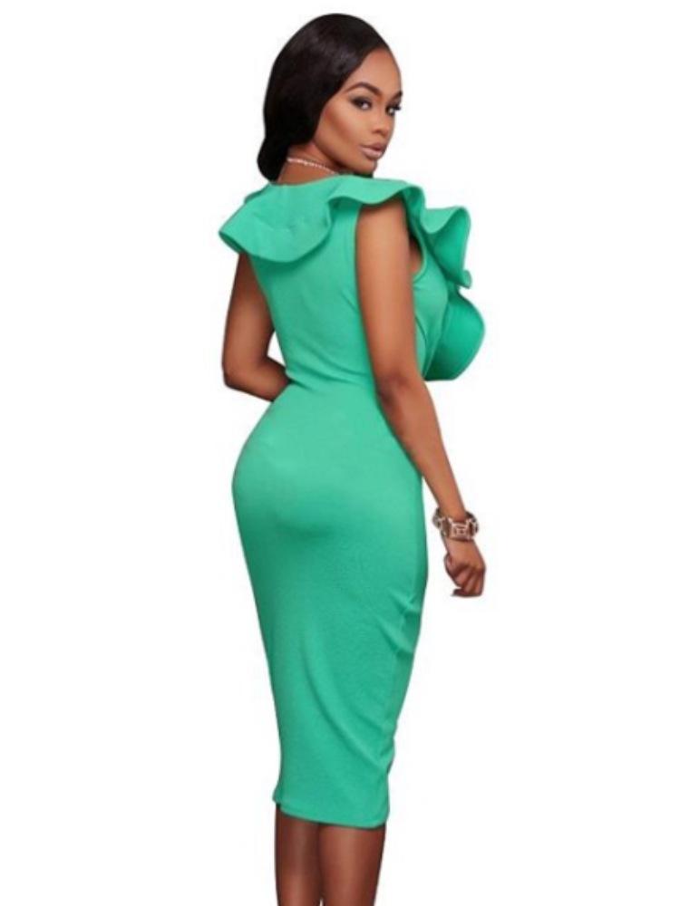 Crossed Front Design Zip Side Ruffle V-neck Midi Dress