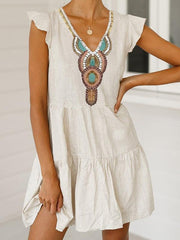 Printed v-neck dress short sleeve women Shift dresses