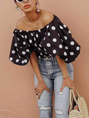 Black Polka Dot Off Shoulder Blouses