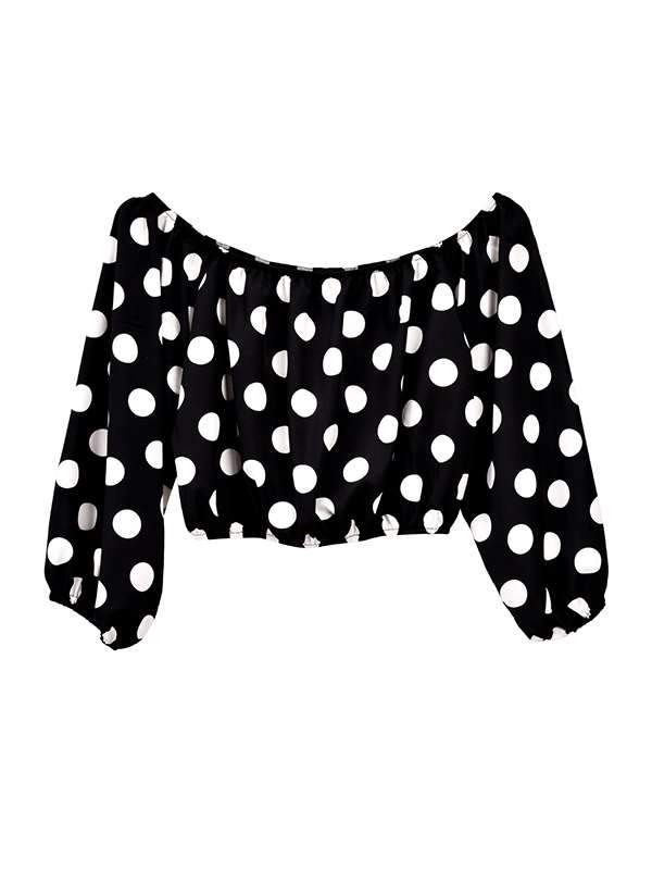 Black Polka Dot Off Shoulder Blouses