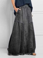 Simple denim fashion long women skirts with pockets