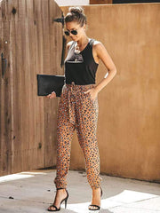 Women Casual Leopard Print High Waist Loose Harem Pants