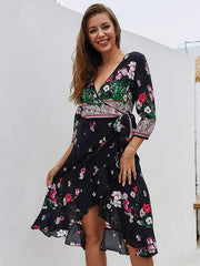 Bohemia Women Summer Floral Printed Chiffon Vacation Dresses