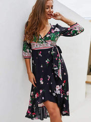 Bohemia Women Summer Floral Printed Chiffon Vacation Dresses