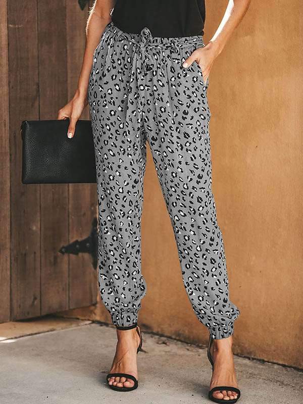 Women Casual Leopard Print High Waist Loose Harem Pants