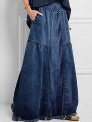 Simple denim fashion long women skirts with pockets