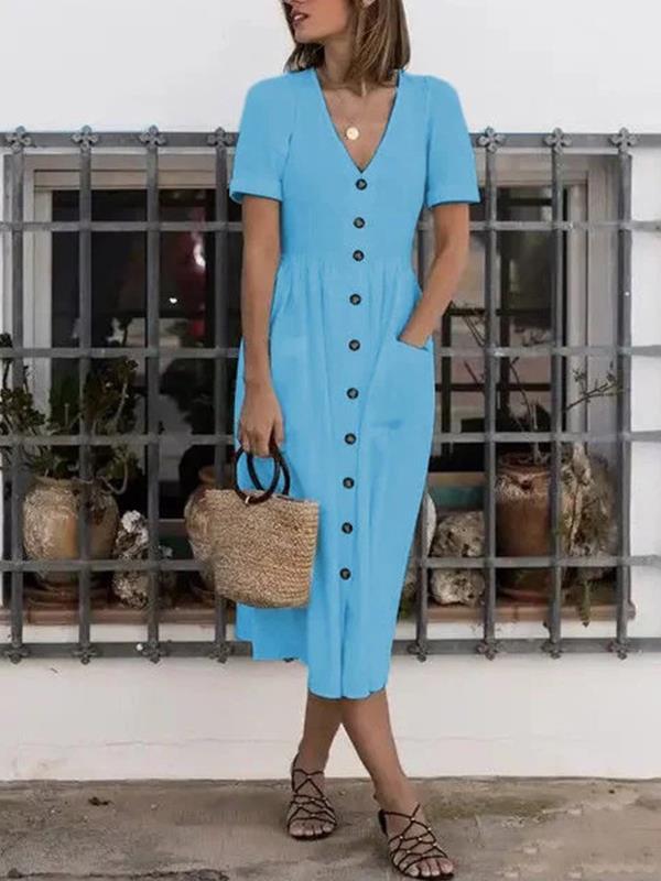 V-neck plain casual fashion maxi dresses