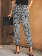 Women Casual Leopard Print High Waist Loose Harem Pants
