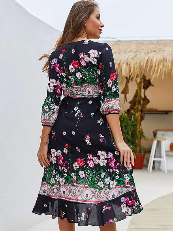 Bohemia Women Summer Floral Printed Chiffon Vacation Dresses