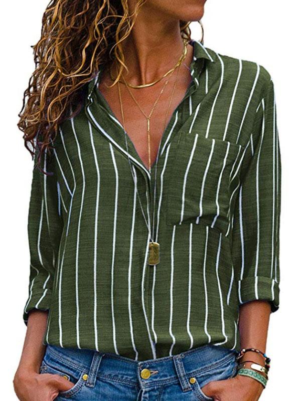 Chic Stripe Printed Woman Long Sleeve Spring Blouses