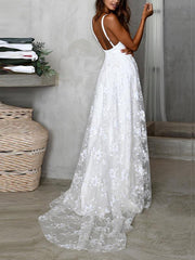 Sexy V neck condole belt lace long vacation dresses