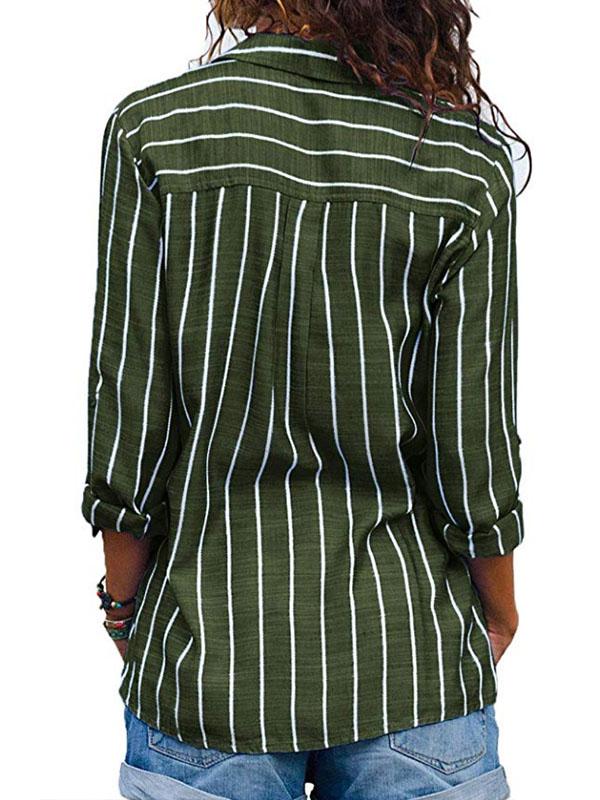 Chic Stripe Printed Woman Long Sleeve Spring Blouses