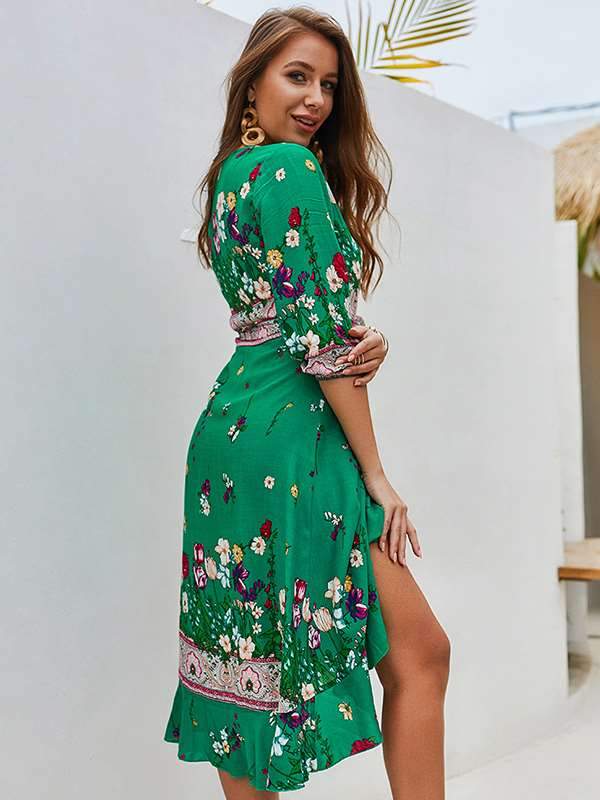 Bohemia Women Summer Floral Printed Chiffon Vacation Dresses