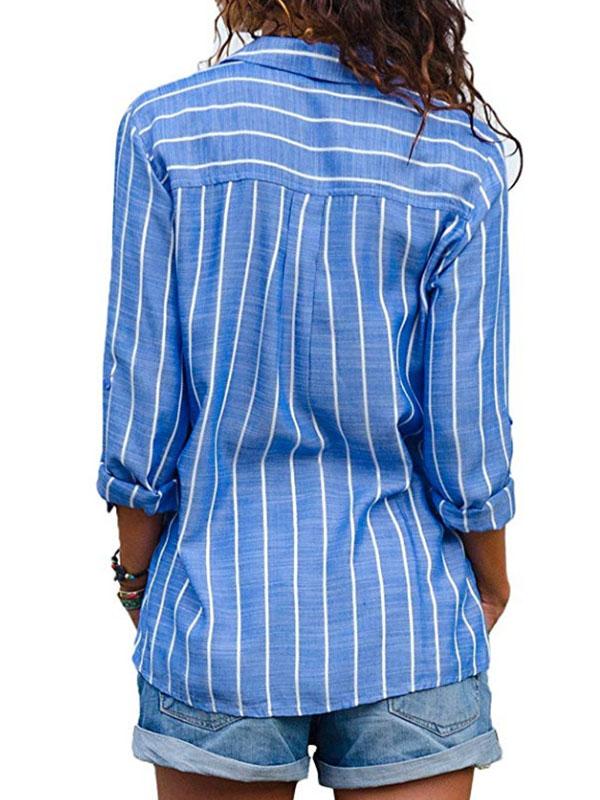 Chic Stripe Printed Woman Long Sleeve Spring Blouses