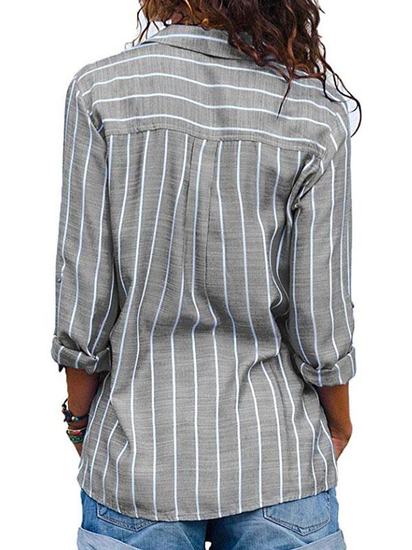 Chic Stripe Printed Woman Long Sleeve Spring Blouses