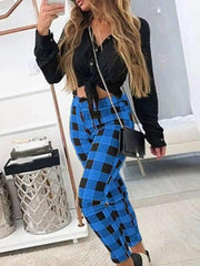 Casual pants checked printed Grid long pants
