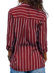 Chic Stripe Printed Woman Long Sleeve Spring Blouses