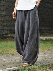 Cotton and linen bloomers meditation elastic waist large size loose trousers women casual pants