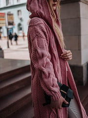 Solid color hooded long twist cardigans fashion women sweaters