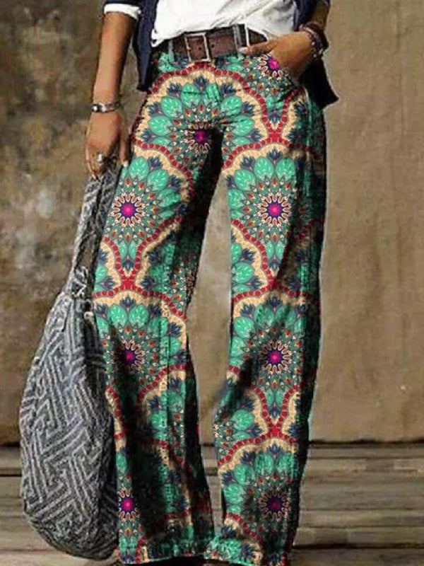 Vintage Printed Denim Loose Casual Women Long Pants