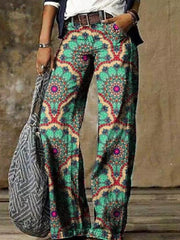 Vintage Printed Denim Loose Casual Women Long Pants