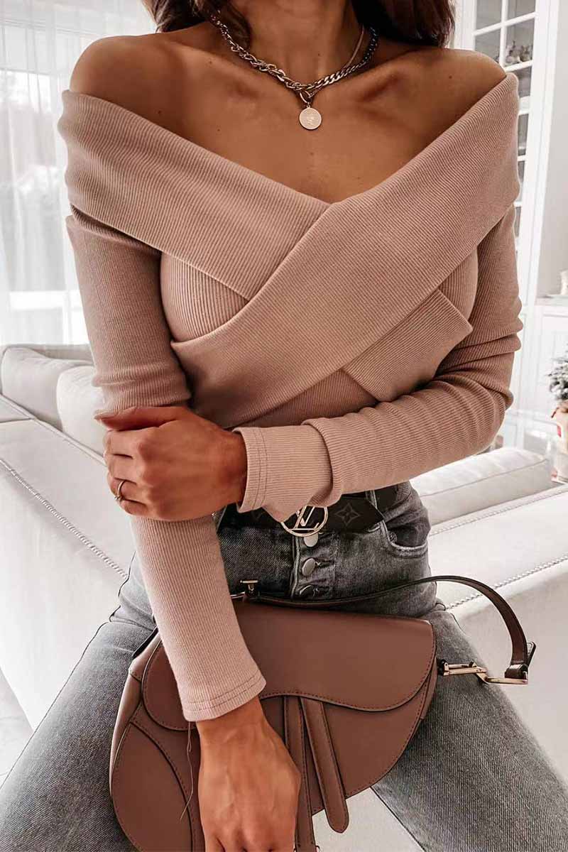 Sexy V-Neck Strapless Striped Tie Tops Sweaters