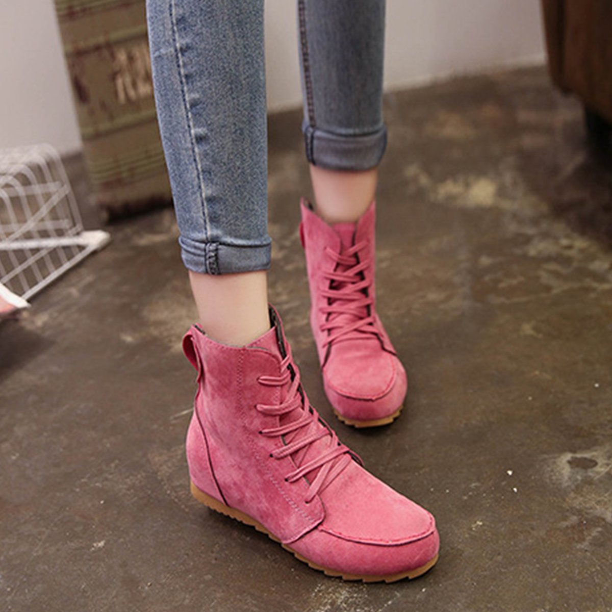 Woman Autumn Casual Tie High Leg Boots Increased Within Shoes