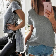 Crew Neck  Asymmetric Hem  Plain Sweaters