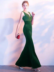 Elegant Velvet Sequined V-Neck Sheath Backless Party Dresses