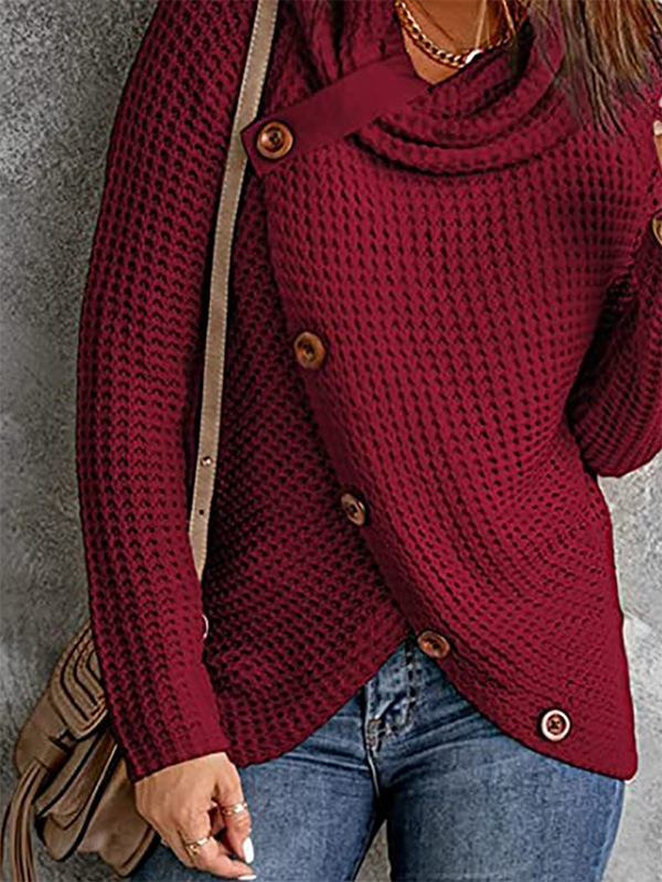 Solid Cowl Neck Long Sleeve Casual Sweaters