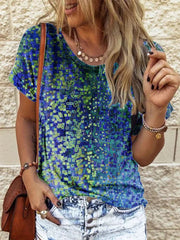 Casual Crew Neck Shift Ombre/tie-Dye Shirts & Tops