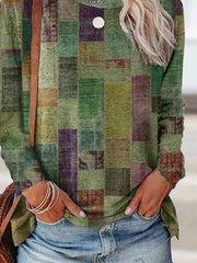 Cotton-Blend Abstract Holiday Long Sleeve Shirts & Tops