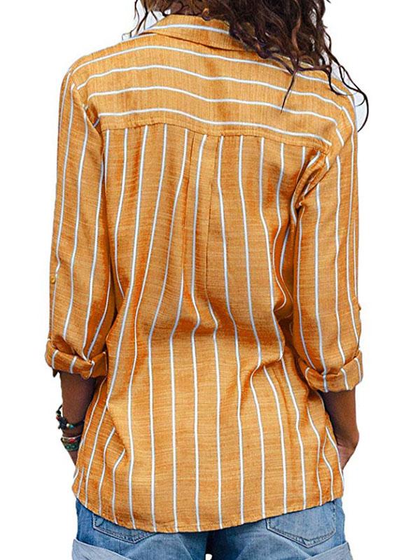 Chic Stripe Printed Woman Long Sleeve Spring Blouses