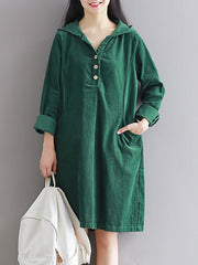 Buttoned Long Sleeve Casual Hoodie Dress