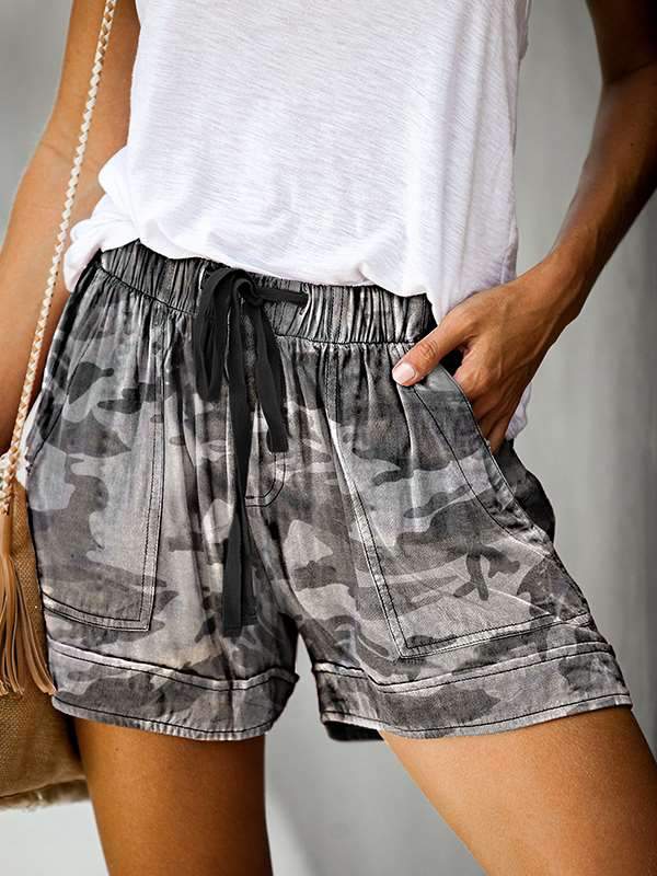 Camouflage leopard printed high waist shorts casual pants for women