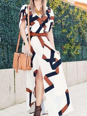 Fashion Digital printing Vent Maxi Dresses