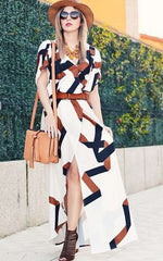 Fashion Digital printing Vent Maxi Dresses