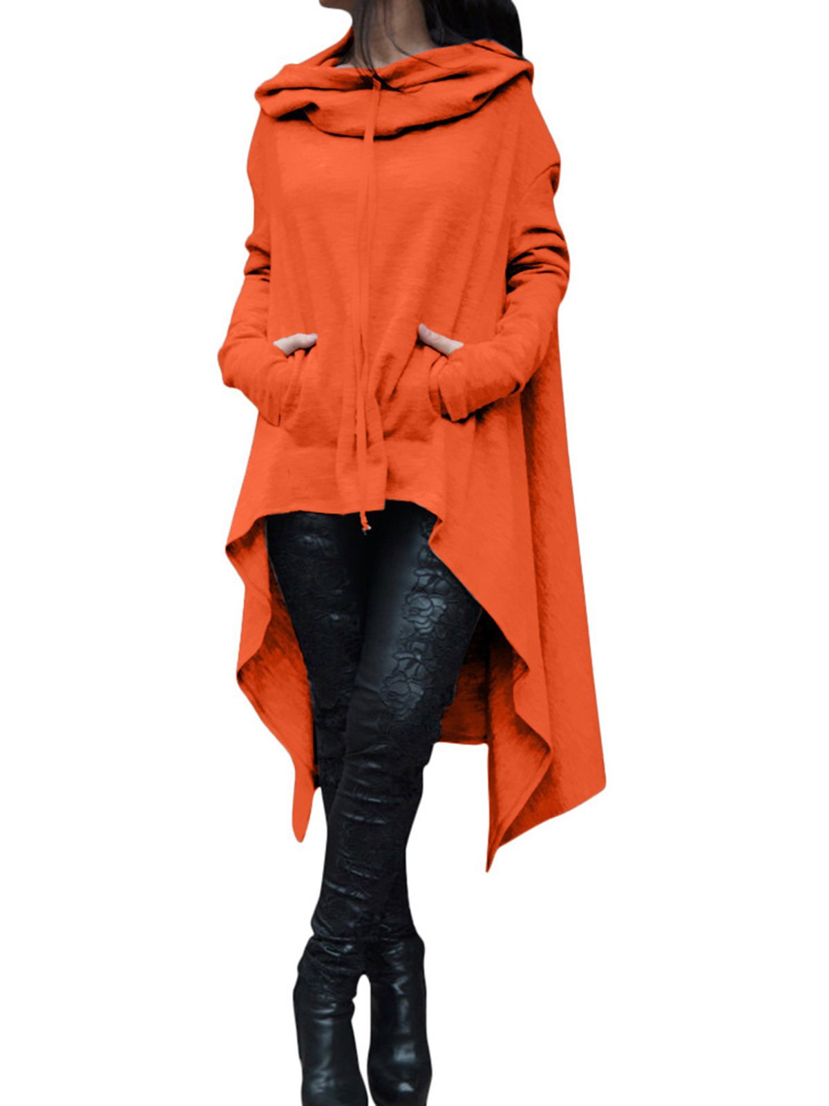 Solid Cotton Casual Long Sleeve Plus Size Hoody