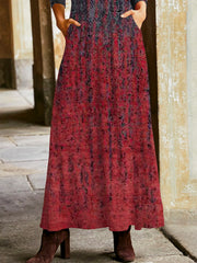 Cashmere V neck printed long sleeve stylish maxi Dresses