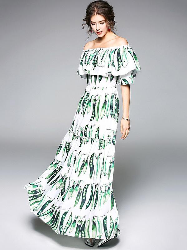 Elegant Split-joint Falbala Sleeves Maxi Dress