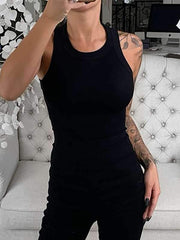 Sexy Round neck Sleeveless plain printed women vests